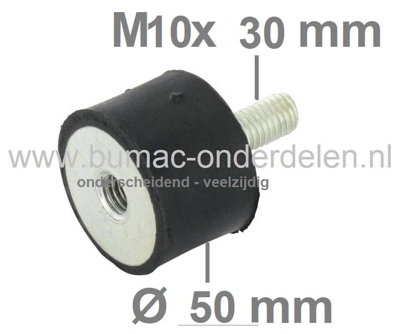 Universele Trillingsdemper Ø50x30 mm – M10 Uitvoering 2 – Voor Generatoren, Landbouwmachines, Compressoren, viberatiedempers, motorrubbers, trilplaatrubber, stootrubber