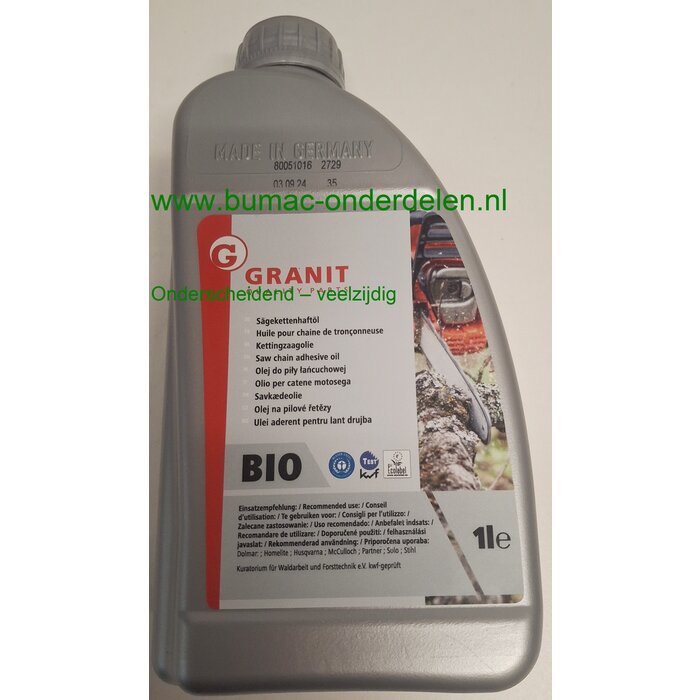 Granit Kettingzaagolie BIO – Biologisch Afbreekbare Olie voor Motorzagen – 1 Liter – Milieuvriendelijk en KWF-getest