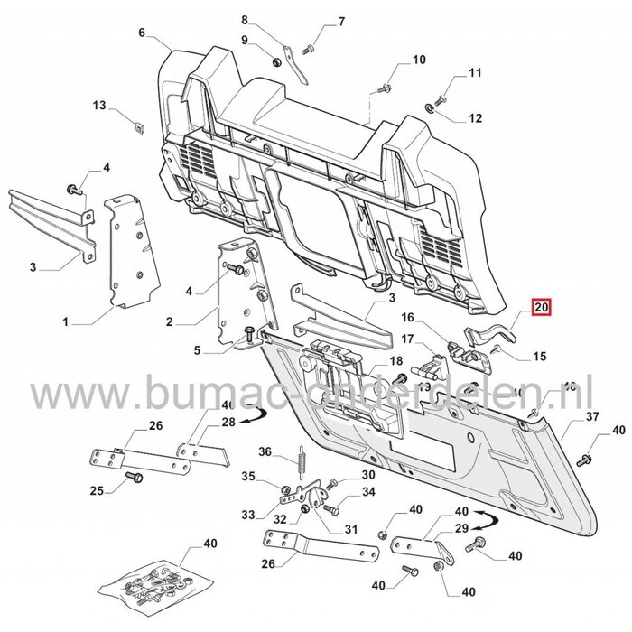 Hendel Vangbak Vol CASTELGARDEN PDC140 - XDC135HD - XDC140 - XDC140HD Zitmaaier, STIGA - ALPINA, MOUNTFIELD 1430 - 1430H - 3000SH - T30M Zitmaaiers - Frontmaaier - Tuintrekker met 84 Cm Maaidek, onderdeel
