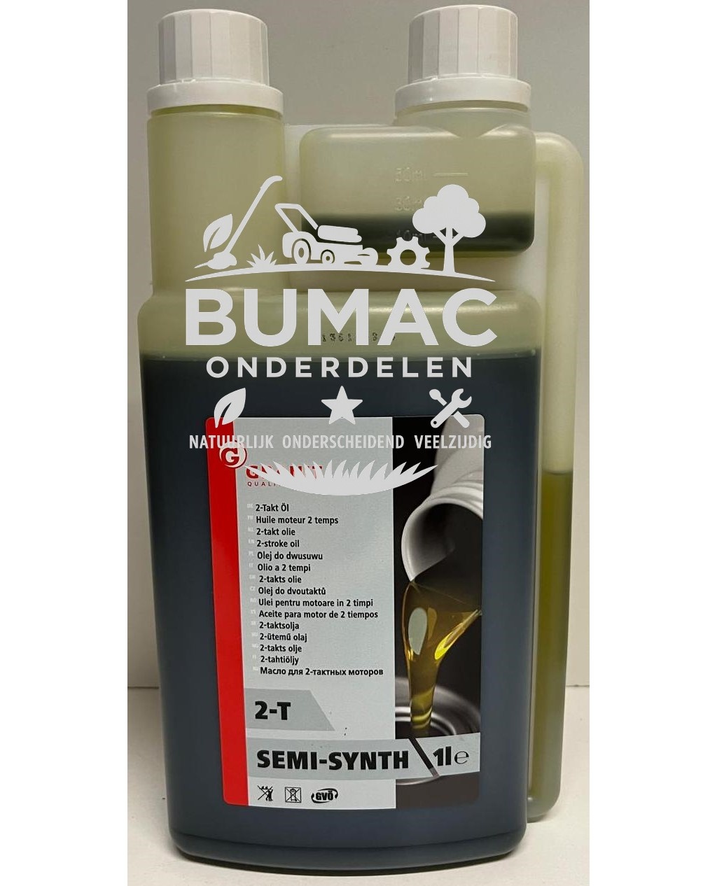 Halfsynthetische 2-takt onderdeel olie – 1 liter doseerfles voor tuinmachines