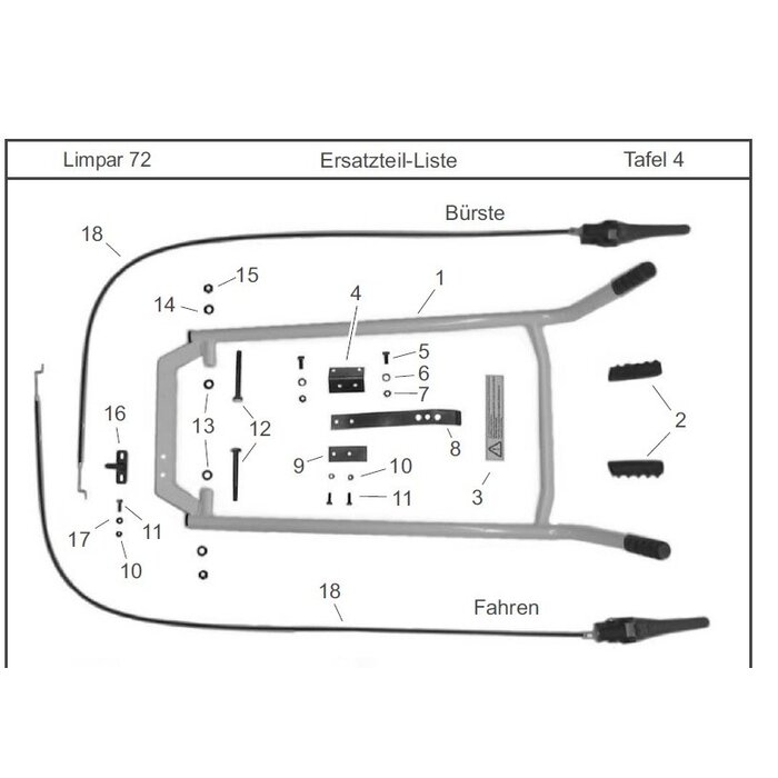 Bowdenkabel / bedieningskabel voor EMAK Easysweep 80, Limpar 72 en Iseki HK veegmachines