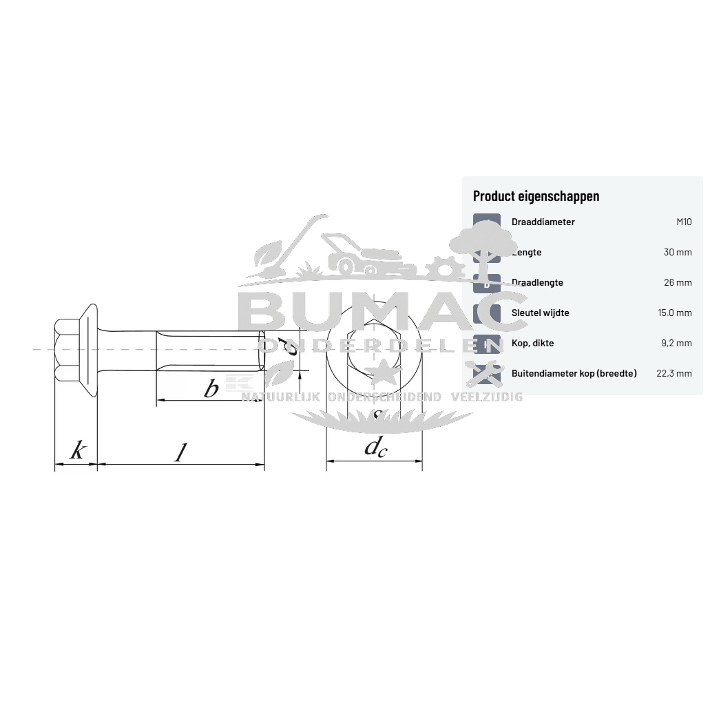 Flensbout M10 x 30 DIN 6921 – passend grasmaaieronderdeel voor Loncin 196 cc motoren op zitmaaiers, loopmaaiers, aggregaten en frezen