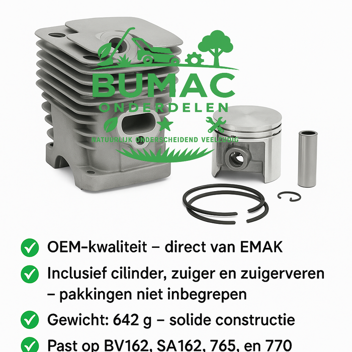 EMAK cilinder + zuiger set voor Oleo-Mac BV162, BV163, Efco SA162, SA2062, bosmaaiers en andere tuinmachines met EMAK motorblok 56522024