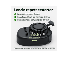 Trekstarter voor Loncin LC1P68FA / LC1P70FA motor – Startmechanisme, 180 mm boutafstand, onderdeel