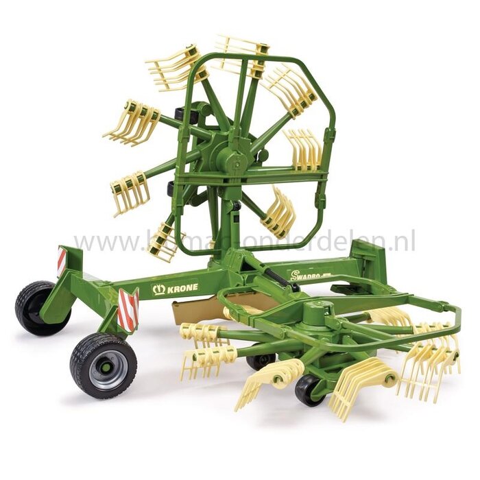 Bruder Dubbele cirkelhark Krone Swadro 761 speelgoed, schaal 1:16 met beweegbare tanden, inklapbare armen en steunpoot, aanhanger voor Profi-serie tractoren, onderdeel