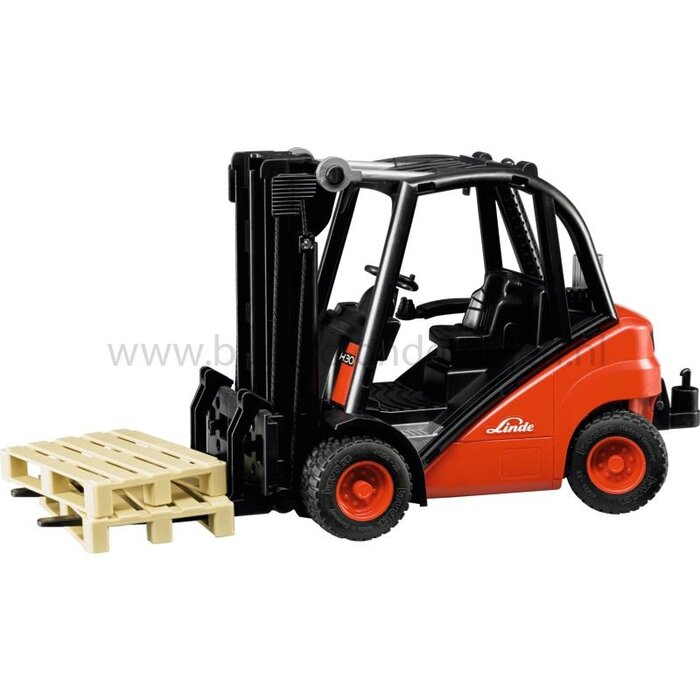 Bruder Linde H30D heftruck speelgoed schaal 1:16, met dubbele hefmast, verstelbare lepels, aanhangerkoppeling en 2 pallets, robuuste bouwmachine voor kinderen vanaf 3 jaar, onderdeel
