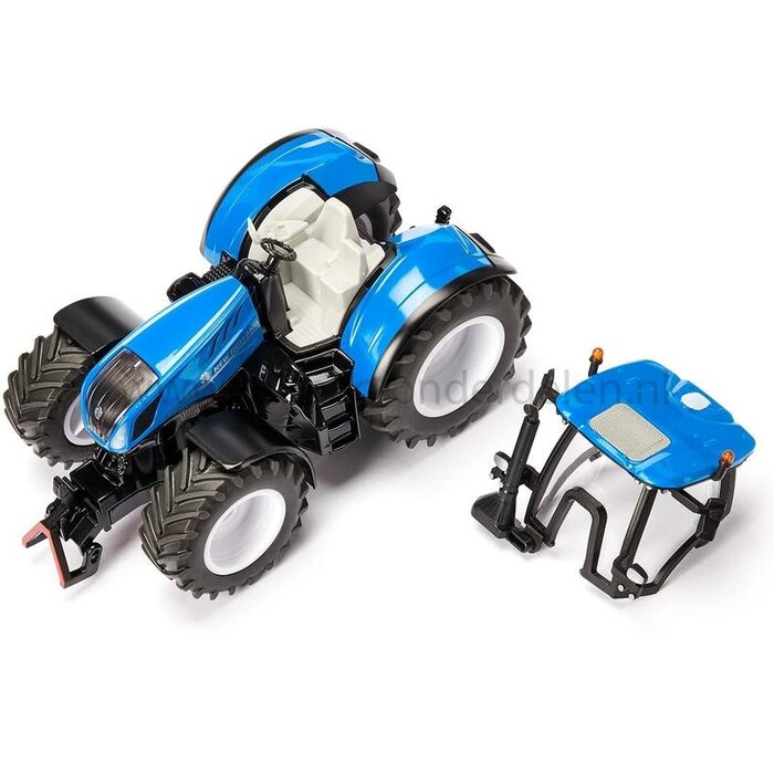 Siku New Holland T7.315 HD speelgoed tractor schaal 1:32, tractor met cabine, fusee-besturing, rubberen banden, frontgewicht en aanhangerkoppeling, onderdeel