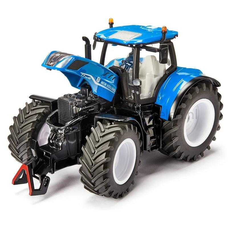 Siku New Holland T7.315 HD speelgoed tractor schaal 1:32, tractor met cabine, fusee-besturing, rubberen banden, frontgewicht en aanhangerkoppeling, onderdeel