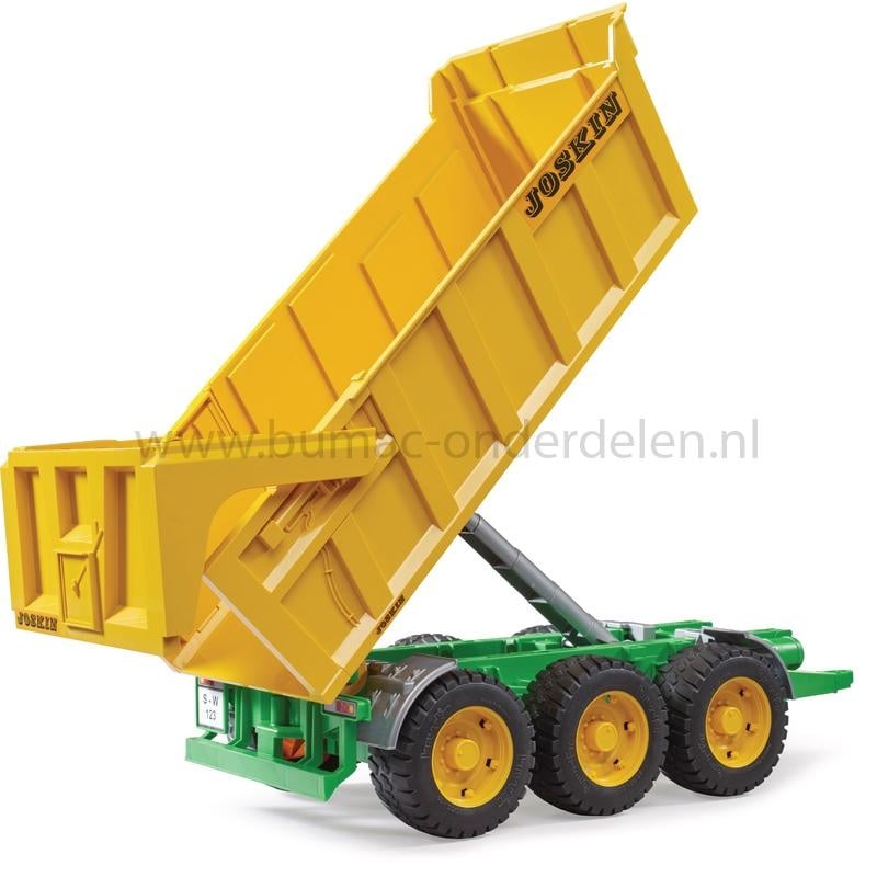 Bruder Joskin 3-assige Kipper speelgoed aanhanger schaal 1:16, met kiepbak, achterklep, graanluik en inklapbare steunpoot, stevige boerderij speelgoed aanhanger onderdeel