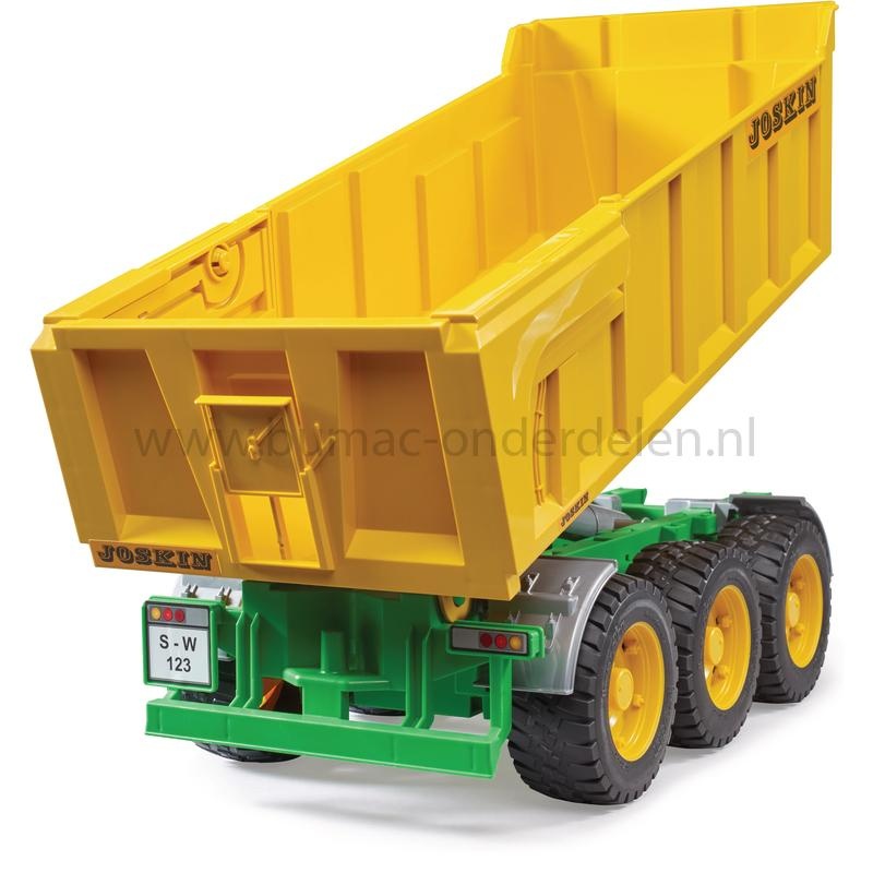 Bruder Joskin 3-assige Kipper speelgoed aanhanger schaal 1:16, met kiepbak, achterklep, graanluik en inklapbare steunpoot, stevige boerderij speelgoed aanhanger onderdeel