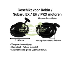 Handstarter met Kunststof Startpallen voor Robin Subaru motoren – Startmechanisme met Stalen Kap – Vierpuntsbevestiging – onderdeel