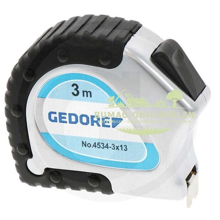 Rolbandmaat 3 meter x 13 mm – GEDORE compacte rolmaat in kunststof behuizing met geel gelakte stalen band, mm-indeling, bevestigingsclip en terugloopstop, onderdeel voor professioneel en particulier gebruik