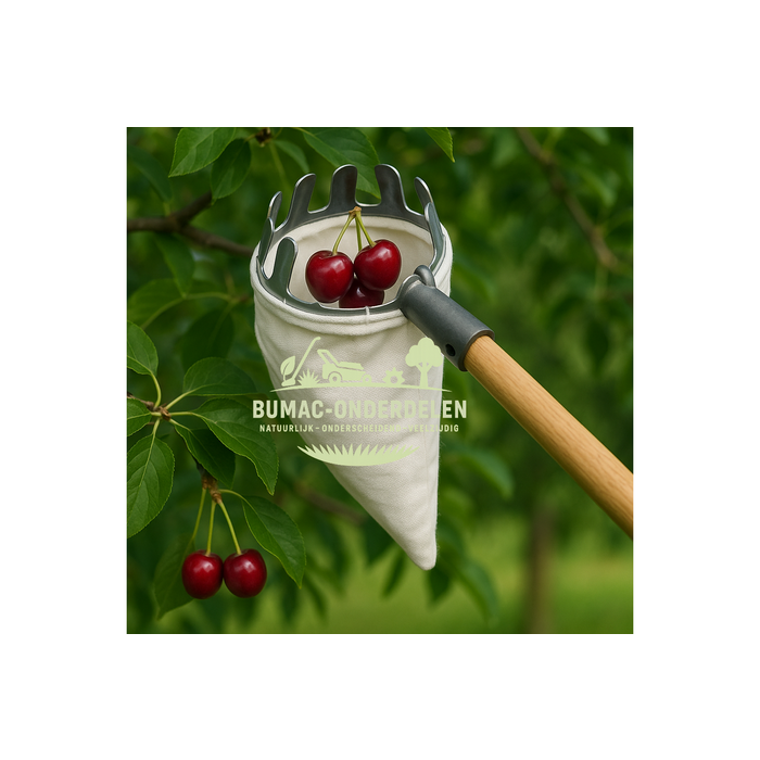 Praktische fruitplukker voor het oogsten op hoogte en zonder ladder - ideaal voor het voorzichtig en effectief verzamelen van noten, appels, peren, kersen, pruimen en vele andere fruitsoorten. Met een sterke linnen zak om sinaasappels, perziken, grotere m