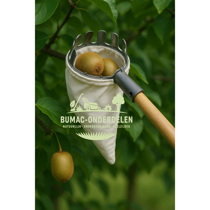 Praktische fruitplukker voor het oogsten op hoogte en zonder ladder - ideaal voor het voorzichtig en effectief verzamelen van noten, appels, peren, kersen, pruimen en vele andere fruitsoorten. Met een sterke linnen zak om sinaasappels, perziken, grotere m