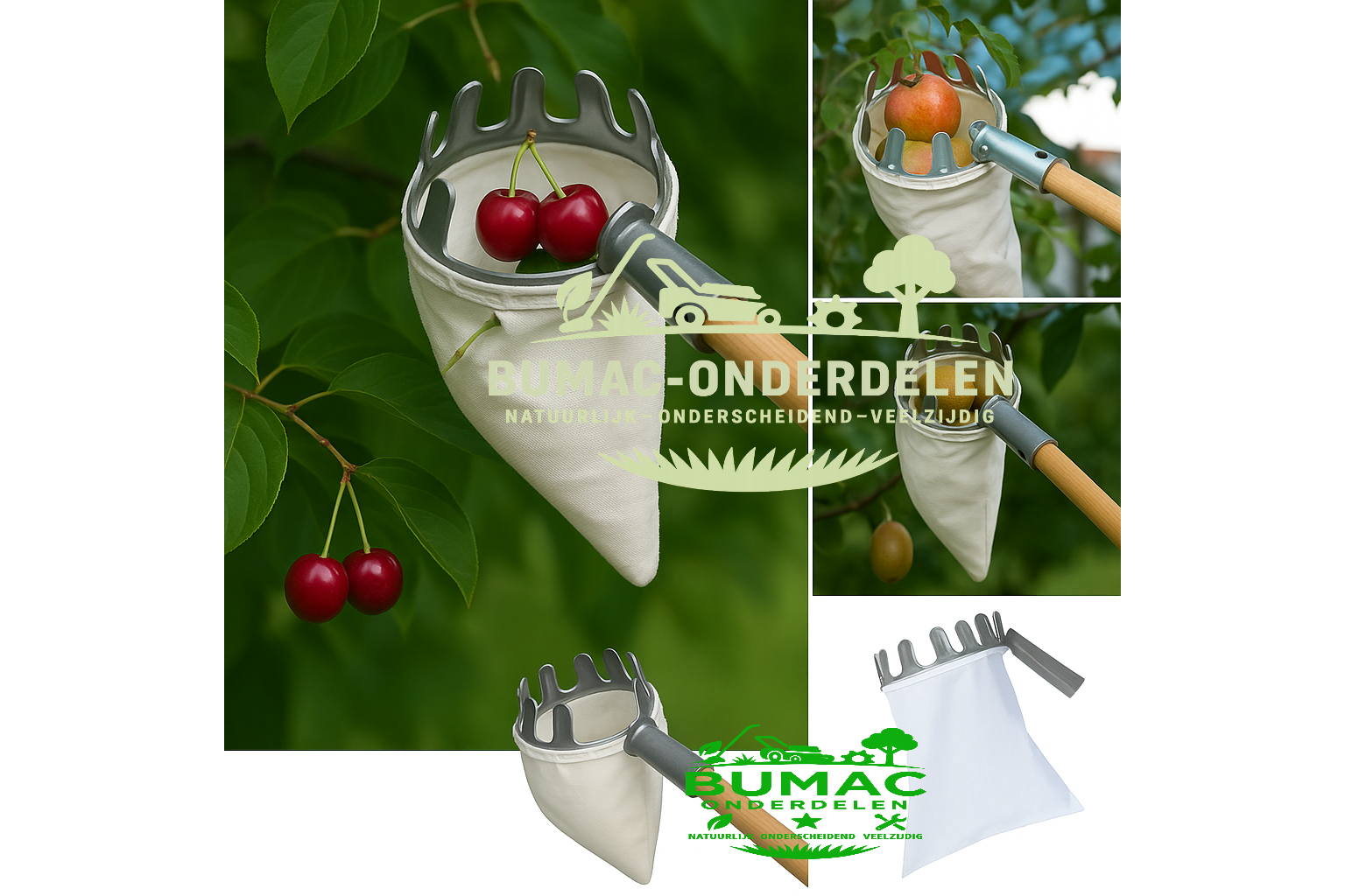 Praktische fruitplukker voor het oogsten op hoogte en zonder ladder - ideaal voor het voorzichtig en effectief verzamelen van noten, appels, peren, kersen, pruimen en vele andere fruitsoorten. Met een sterke linnen zak om sinaasappels, perziken, grotere m