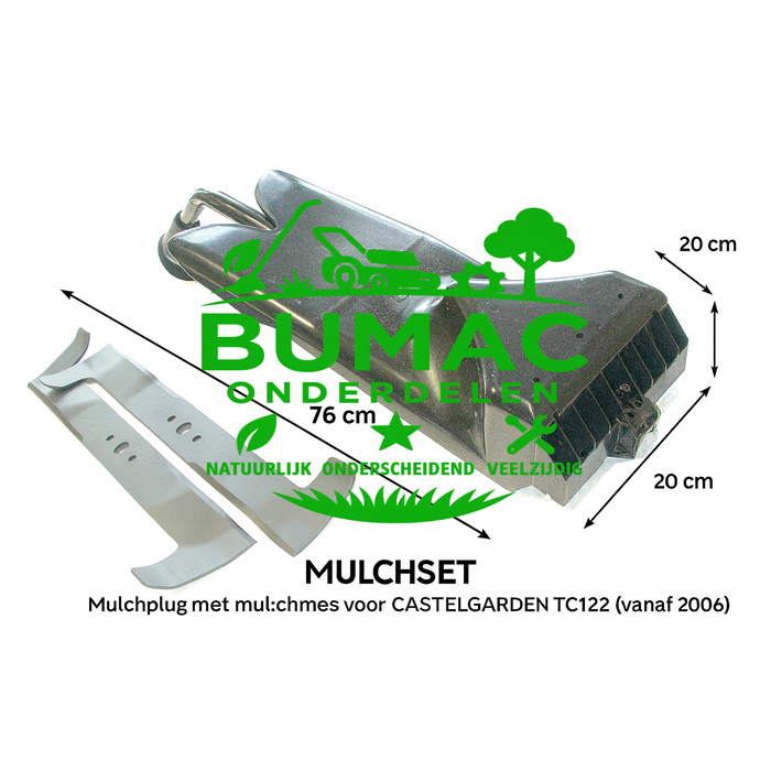 Complete Mulchset – Mulchplug met Mulchmes voor Castelgarden Zitmaaier TC122 (vanaf 2006) – Perfect Passend Vervangingsonderdeel voor Omvormen naar Mulchingfunctie – Inclusief Montageplug en Mes