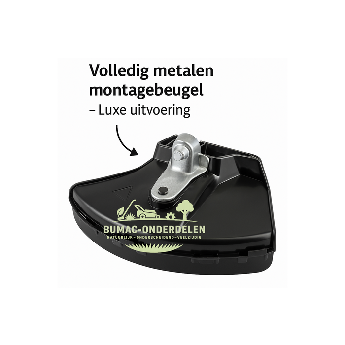 Professionele Kunststof Mesafscherming 380 mm – Luxe Uitvoering met Volledig Metalen Montagebeugel, Verwijderbare Onderbescherming en 3 Reduceerringen Ø 24, 26 en 28 mm – Geschikt voor Bosmaaier en Trimmer, onderdeel