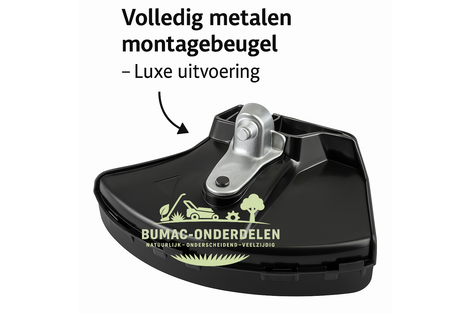 Professionele Kunststof Mesafscherming 380 mm – Luxe Uitvoering met Volledig Metalen Montagebeugel, Verwijderbare Onderbescherming en 3 Reduceerringen Ø 24, 26 en 28 mm – Geschikt voor Bosmaaier en Trimmer, onderdeel