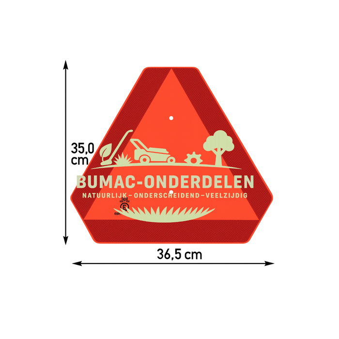 Waarschuwingsbord voor langzaam verkeer – Aluminium uitvoering volgens ECE 69 Type II – 350×365 mm – Fluorescerend rood met montagegaten – Voor tractoren, aanhangers, landbouw- en bosbouwmachines – onderdeel
