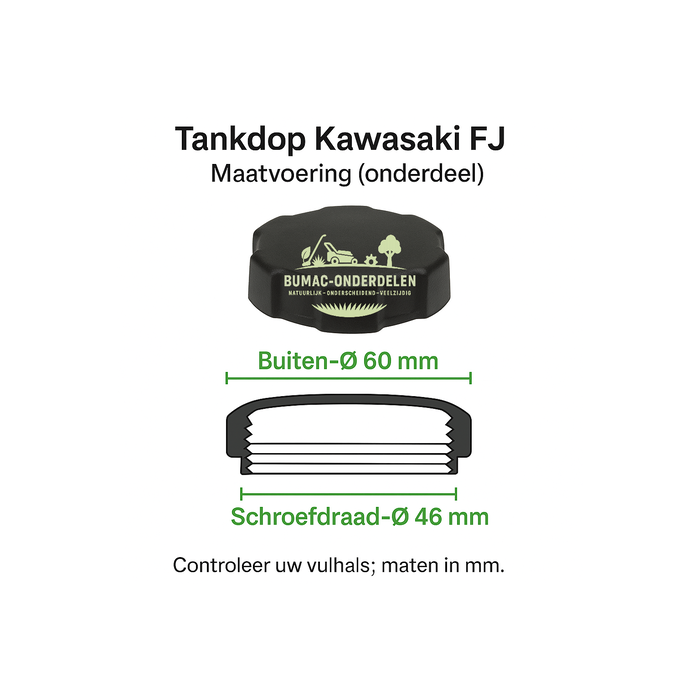 Tankdop voor Kawasaki FJ100D, FJ180V, FH151V motor op grasmaaier – 46/50/60 mm maatvoering – duurzaam kunststof – geschikt voor diverse merken en modellen, onderdeel