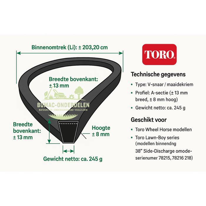 Toro V-snaar – Mes-aandrijving (maaidekriem) voor zitmaaiers, gazonmaaiers en tuintrekkers – Hoogwaardige maaidek V-riem, duurzaam Toro-onderdeel