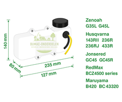 Brandstoftank voor Zenoah G35L, G45L & Husqvarna 143RII-serie – compleet met dop en slangen, onderdeel