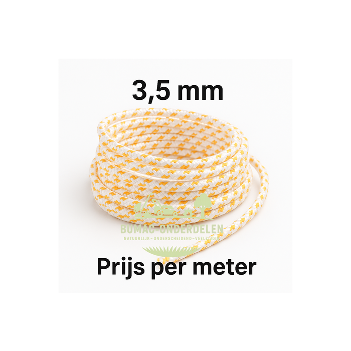 Starterkoord Versterkt 3,5 mm, Hoogwaardig Polyamide Startkoord met Binnenkern, Slijtvast, Olie- en Benzinebestendig, Per Meter Verkoop voor Repeteerstarter en Handstarter van Grasmaaier, Kettingzaag, Bosmaaier, Generator, Buitenboordmotor en Tuinmachine