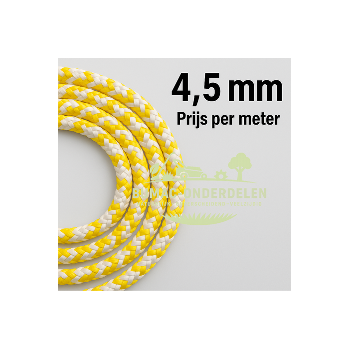 Starterkoord Versterkt 4,5 mm – Per Meter Verkoop, 16-voudig Polyamide Gevlochten Starttouw met Sterke Binnenkern voor Repeteerstarter en Handstarter Systemen, Geschikt voor Grasmaaier, Kettingzaag, Bosmaaier, Generator en Buitenboordmotor