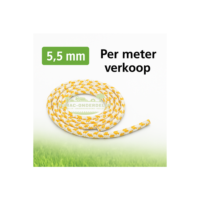 Starterkoord Versterkt 5,5 mm, Per Meter Verkoop, 16-voudig Polyamide Gevlochten Starttouw met Elastische Binnenkern, Starteronderdeel voor Repeteerstarter en Handstarter bij Grasmaaier, Kettingzaag, Bosmaaier, Generator, Trilplaat, Waterpomp, Buitenboord