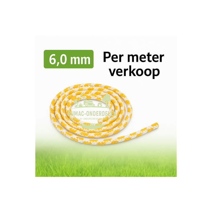 Starterkoord Versterkt 6,0 mm, Per Meter Verkoop, 16-voudig Polyamide Gevlochten Starttouw met Elastische Binnenkern, Starteronderdeel voor Repeteerstarter en Handstarter bij Grasmaaier, Kettingzaag, Bosmaaier, Generator, Trilplaat, Waterpomp, Buitenboord