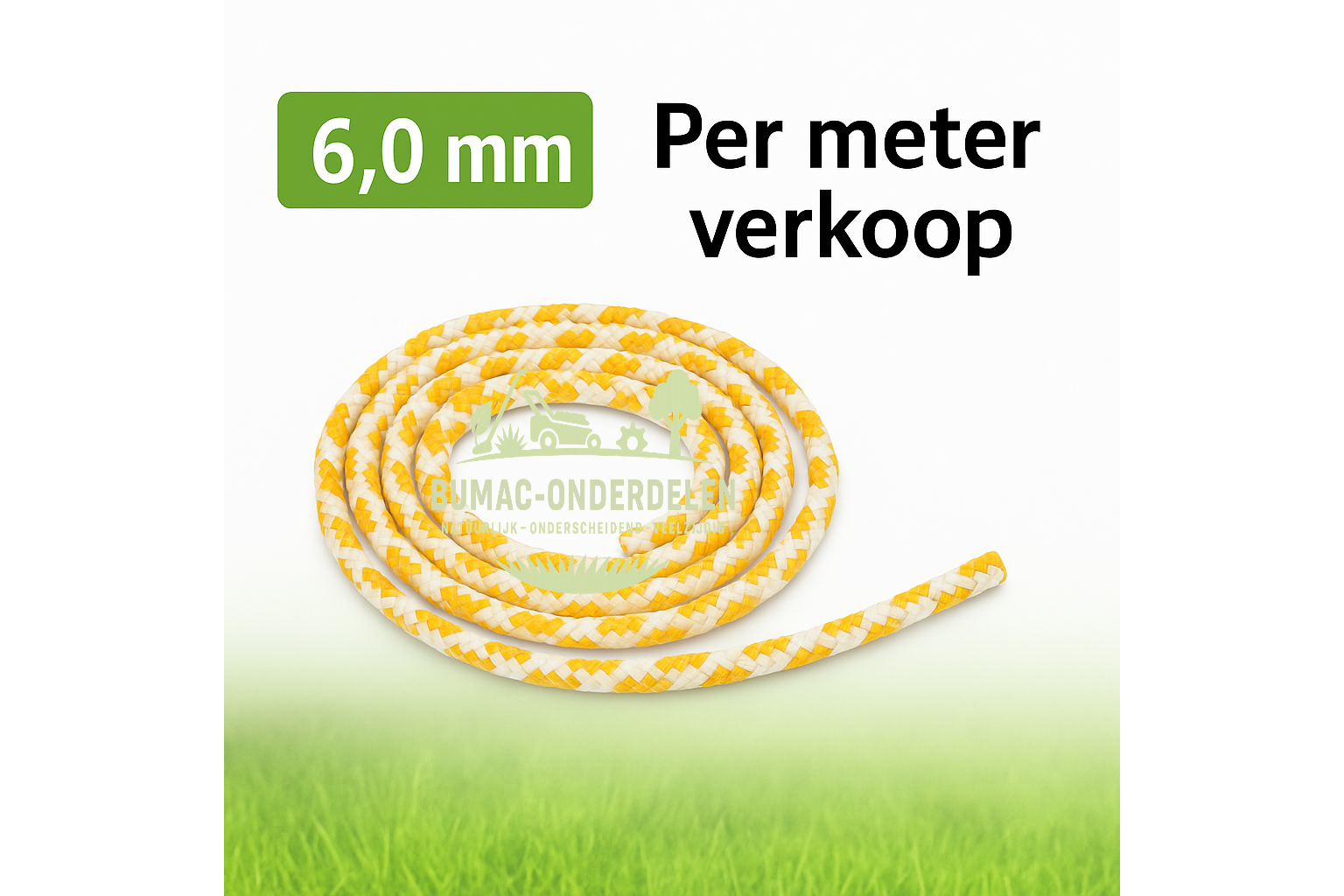 Starterkoord Versterkt 6,0 mm, Per Meter Verkoop, 16-voudig Polyamide Gevlochten Starttouw met Elastische Binnenkern, Starteronderdeel voor Repeteerstarter en Handstarter bij Grasmaaier, Kettingzaag, Bosmaaier, Generator, Trilplaat, Waterpomp, Buitenboord