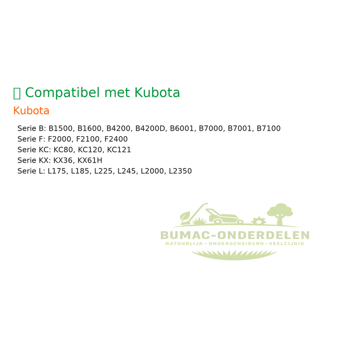 Premium luchtfilter motoronderdeel met afdichting, geschikt voor Kubota B1500 – B1600 – B4200 – B4200D – B6001 – B7000 – B7001 – B7100, F2000 – F2100 – F2400, L175 – L185 – L225 – L245 – L2000 – L2350, en toepasbaar op Iseki TX2140F – TX2140T – TX2160F –