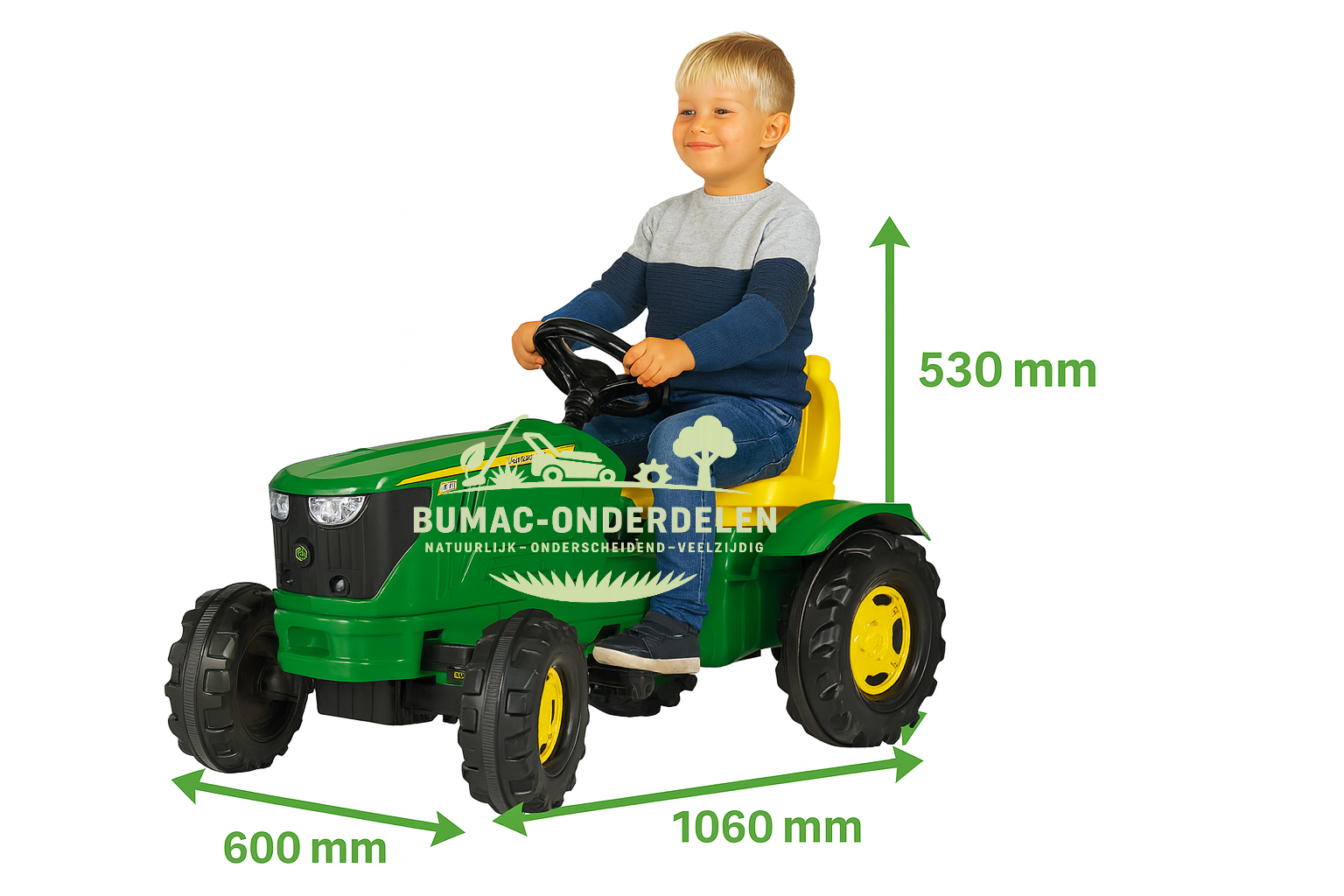 Rolly Toys rollyFarmtrac John Deere 6210R traptractor, stoere speelgoedtractor met verstelbare stoel, fluisterstille banden, kettingaandrijving en opklapbare motorkap, geschikt vanaf 3 jaar, stevig kindertractor onderdeel