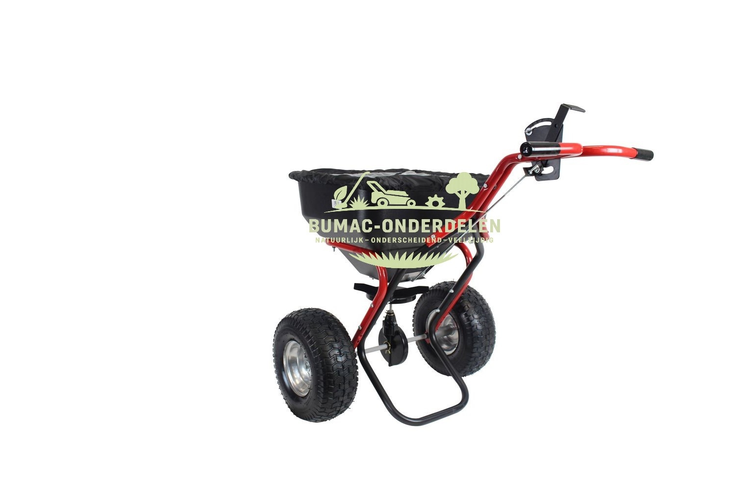 Turfmaster Meststofstrooier 60 kg, Professionele Strooiwagen voor Kunstmest, Kalk, Graszaad en Zout, Duurzaam Metalen Frame met Tandwielkast en Smeernippel, Verstelbare Dosering met Metalen Stang, 15” Luchtbanden en Afdekhoes, onderdeel