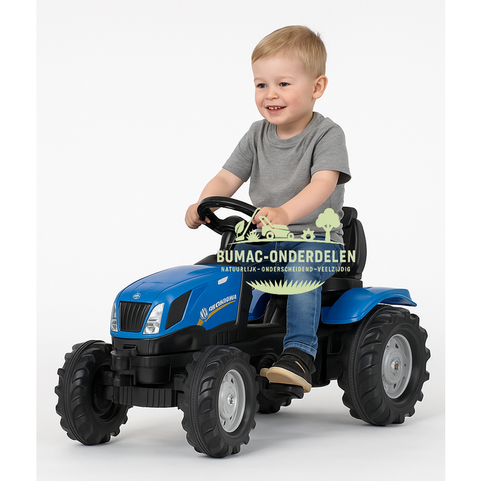 Rolly Toys rollyFarmtrac New Holland traptractor speelgoed trekker met verstelbare stoel, open motorkap, stille fluisterbanden, robuust stuur en koppelingen voor accessoires, kindertractor onderdeel
