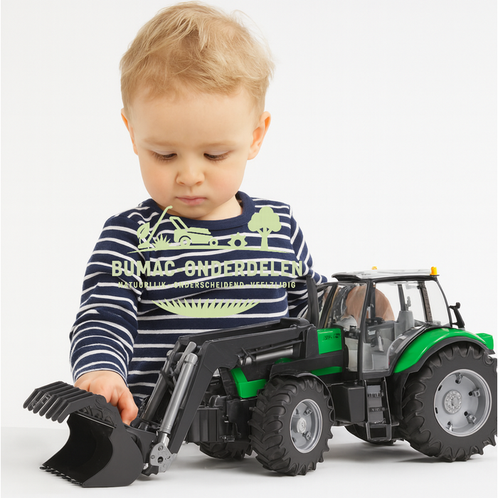 Bruder Deutz Agrotron X720 speelgoed tractor met voorlader, schaal 1:16 met openende deuren, motorkap, verstelbare trekhaak en afneembaar frontgewicht, Bruder speelgoed onderdeel