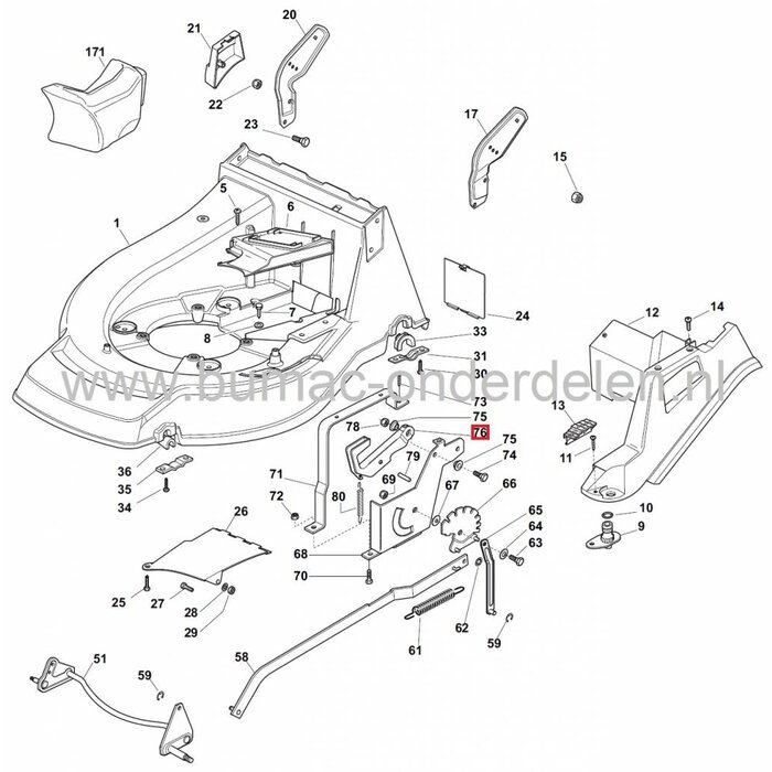 Hendel Maaihoogte Instelling CASTELGARDEN - STIGA - MOUNTFIELD - ALPINA Grasmaaiers oa NP534 - TDAM534 - XA55MBS - XA55MH3 - SP530 - SP534, Knop voor het Instellen van de Maai Hoogte bij Loopmaaier - Grasmaaier - Cirkelmaaier - Benzinemaaier