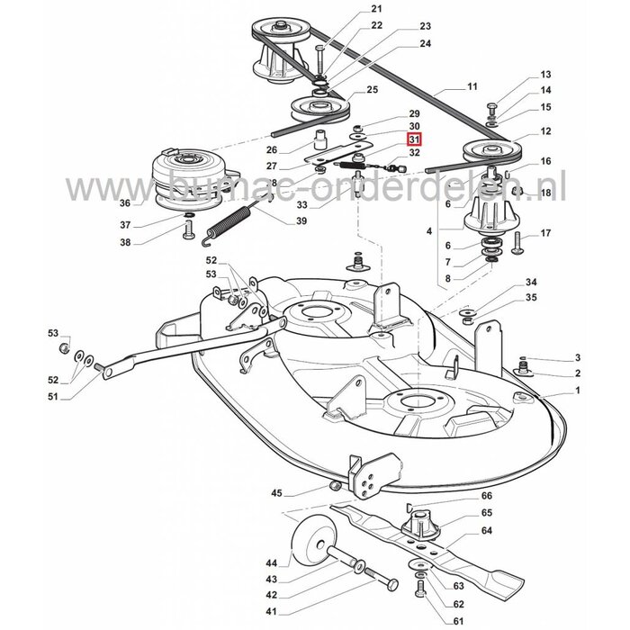 Afstandsbus voor Spanarm CASTELGARDEN Zitmaaiers, Stiga - Mountfield - Alpina - Castel Garden, Plaat voor Geleiding van de Span Arm bij Zitmaaier - Frontmaaier - Tuintrekker