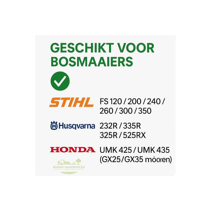 Universele haakse overbrenging voor bosmaaiers, Ø26–28 mm met 5 verloopbussen, 9-tands aandrijfas, M10×1,25 linkse draad, mesopname Ø25,4 mm, geschikt voor Stihl, Husqvarna, Kaaz, Stiga, Honda, Echo, Shindaiwa, Partner – compleet onderdeel