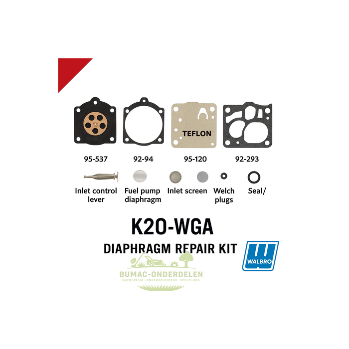 Walbro K20-WGA membraanreparatieset voor carburateur WG-serie, inclusief membranen, pakkingen, naald en veer, geschikt voor kettingzaag, bosmaaier en bladblazer, onderdeel