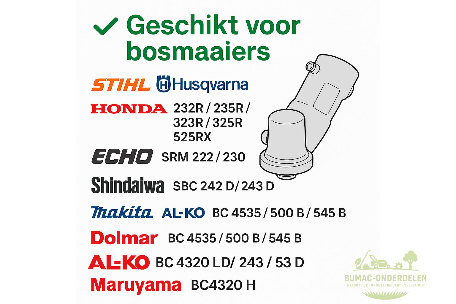 Universele Haakse aandrijfkop voor bosmaaiers, Aansluiting M10x1,25 LH, Schacht Ø26 mm, 9 tanden, Profiel C, Opname Ø25,4 mm, Onderdeel voor Stihl, Husqvarna, Echo, Honda, Kaaz, Dolmar, Makita, Shindaiwa, AL-KO, Maruyama