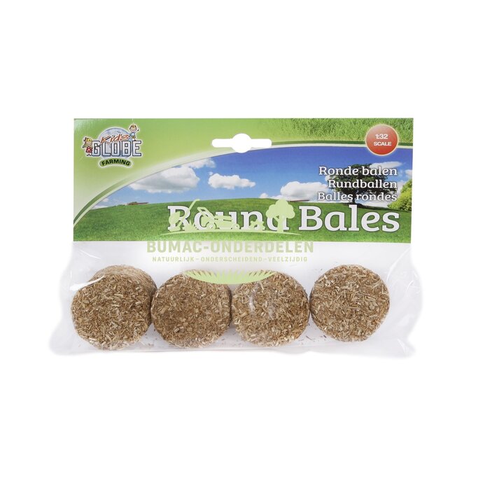 Kids Globe Ronde balen set van 4 stuks, Speelgoed hooibalen schaal 1:32 voor speelgoed boerderij, tractor, aanhanger en landbouwmachines, realistisch onderdeel Kids Globe Farming