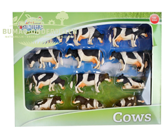 Kids Globe Koeien zwart/wit set 12 stuks liggend en staand schaal 1:32, onderdeel