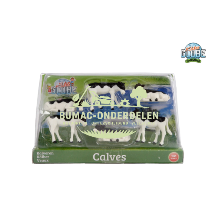Kids Globe kalfjes zwart/wit liggend en staand, set van 6 stuks schaal 1:32, speelgoedonderdeel voor boerderij speelsets, passend bij Siku, Bruder en Kids Globe