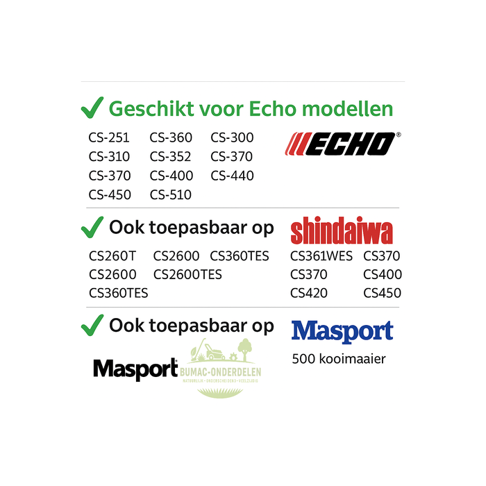 Echo 2-schoens centrifugaalkoppeling compleet (clutch assembly, koppelingseenheid) voor Echo kettingzagen CS-251, CS-260, CS-300, CS-310, CS-352, CS-370, CS-400, CS-420, CS-440, CS-450, CS-510, CS-520 en Shindaiwa kettingzagen CS260T, CS2600, CS2600TES, CS360T