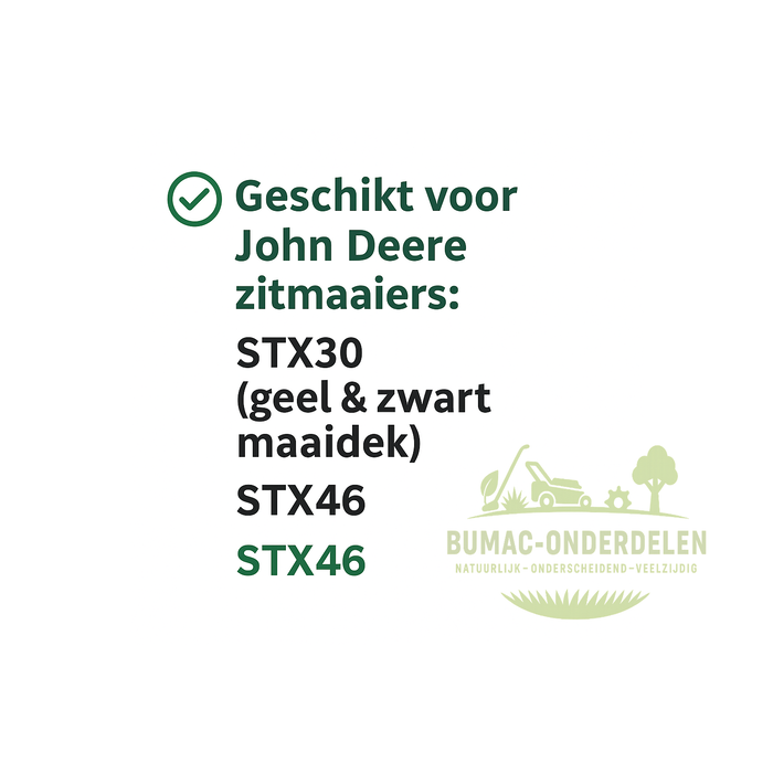 Kevlar V-snaar Rijaandrijving 1/2" × 105" (2667 mm) versterkt met Aramid, passend voor John Deere STX30, STX38 (geel & zwart maaidek), STX46, Sabre Europro 1546G, 1646H, Sabre 1500, 1546, 1600, 1646 en Honda H2013, H2013K1, H2113 zitmaaiers, onderdeel