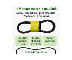 John Deere V-snaar Motor naar Maaidek 1/2" × 1525 mm voor John Deere STX38 geel maaidek (3 messen), onderdeel
