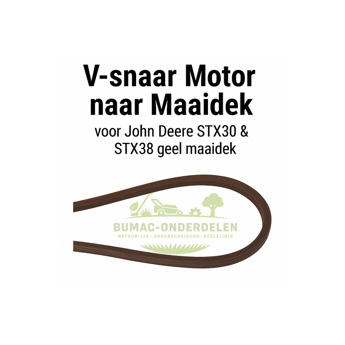 John Deere Kevlar V-snaar Motor naar Maaidek 1/2" × 1676 mm versterkt met Aramid, passend voor John Deere STX30 en STX38 zitmaaiers met geel maaidek (2 of 3 messen, 30"/38"), geschikt voor diverse John Deere series, onderdeel