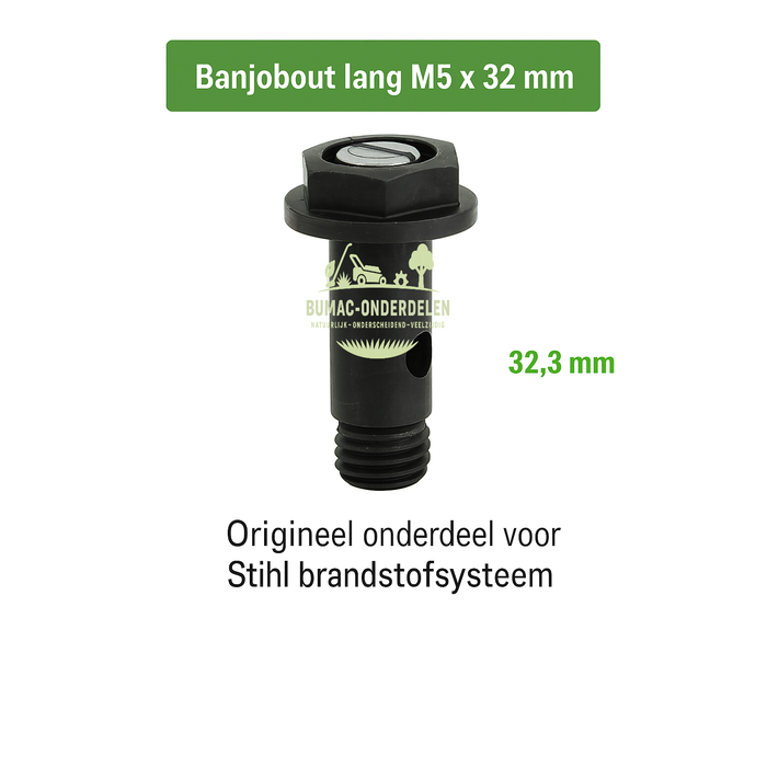 Stihl Banjobout lang M5 x 32 mm voor Stihl TS410, TS420, TS480i, TS500i, TS500, TS700 en TS800, passend voor brandstofleidingen en carburateur aansluiting, origineel kleinmotor onderdeel voor brandstofsysteem