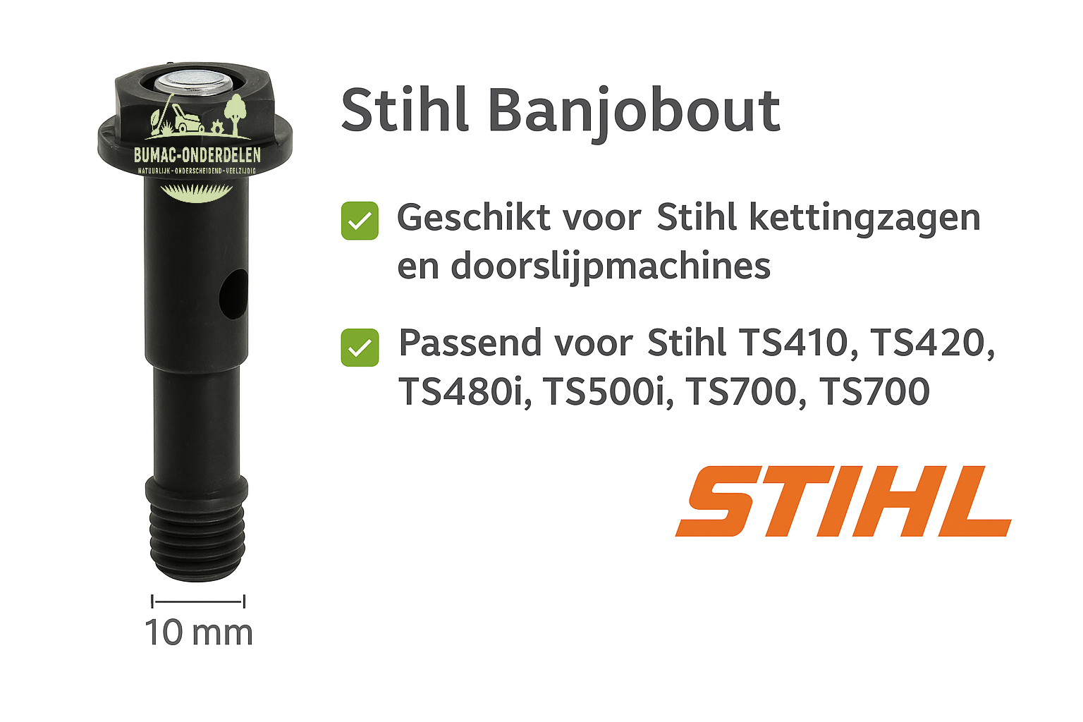 Stihl Banjobout lang M5 x 32 mm voor Stihl TS410, TS420, TS480i, TS500i, TS500, TS700 en TS800, passend voor brandstofleidingen en carburateur aansluiting, origineel kleinmotor onderdeel voor brandstofsysteem